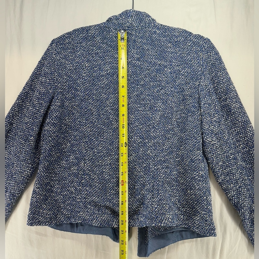 Talbots Blue Tweed Drape Open Front Blazer Classic Womens Size L Petite NEW - Picture 5 of 8